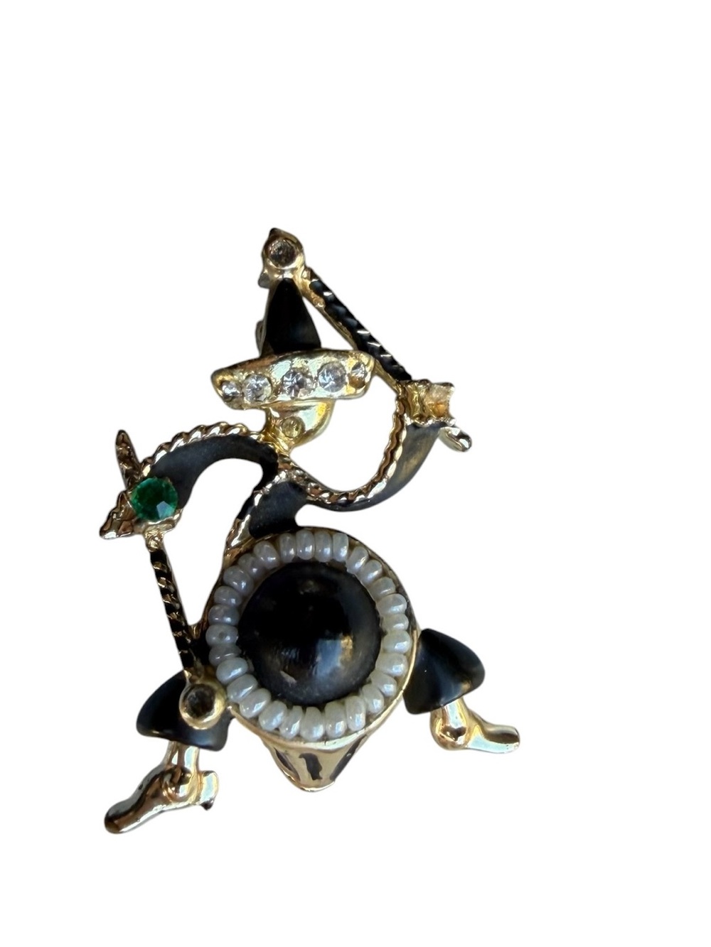 Vintage 1950s Conga Drummer Brooch Pin, Mid-Century Enamel Figural